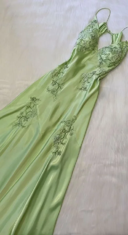 Sage Green Vintage V Neck Beading Long Party Dress,DP1837 Tunics Designer luxury