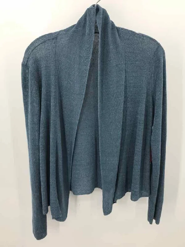 Pre-Owned Eileen Fisher Blue Size Small Cardigan Sweater Herringbone Houndstooth Plaid