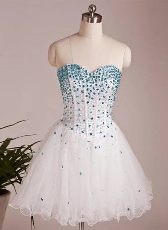 Cute Tulle White Party Dress, Sweetheart Graduation Formal Dress, Short Prom Dress A-Line Day Work Cute Tulle White Party Dress, Sweetheart Graduation Formal Dress, Short Prom Dress A-Line Day Work