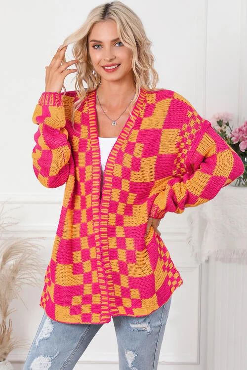 Contrast Exposed Seam Open Front Cardigan Casual Formal Business