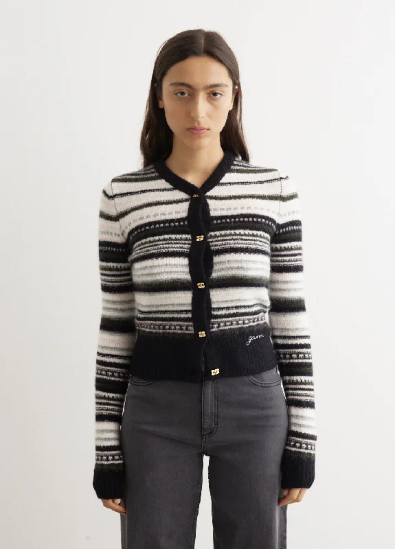 Soft Wool Stripe Cardigan Crew Neck V-Neck Turtle Neck