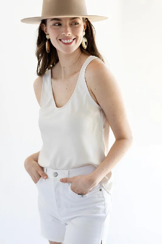 Ivory Satin Cami Tank Top fitted tank top