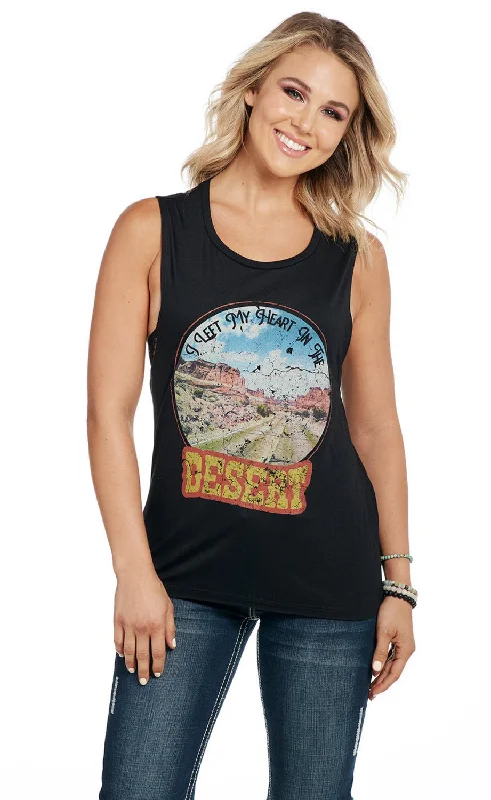 Cowgirl Up Womens Let My Heart Flowy Black Polyester S/L Tank Top teal tank top