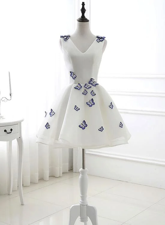 Lovely White Graduation Dresses, Short Party Dress, Adorable Short Formal Dress Sequined Elegant Party