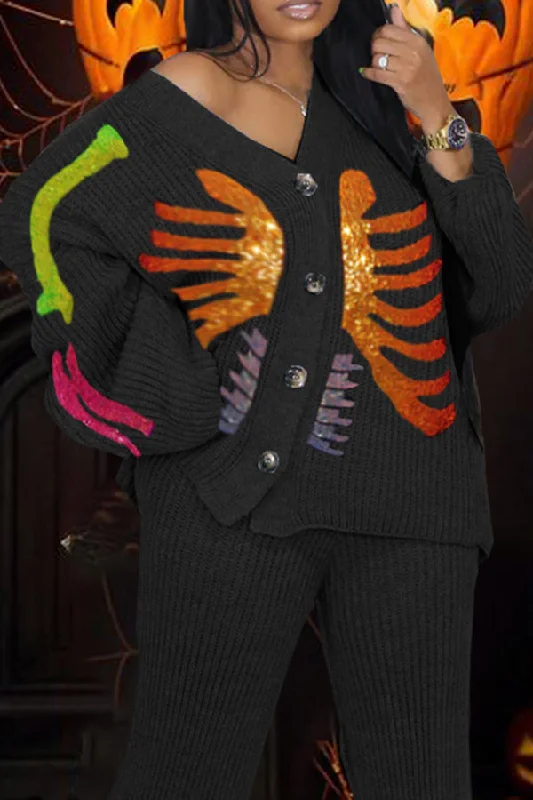 Halloween Colorful Skull Print Long Sleeve Cardigan Asymmetrical,ymmetric Pencil Cardigan Halloween Colorful Skull Print Long Sleeve Cardigan Asymmetrical,ymmetric Pencil Cardigan