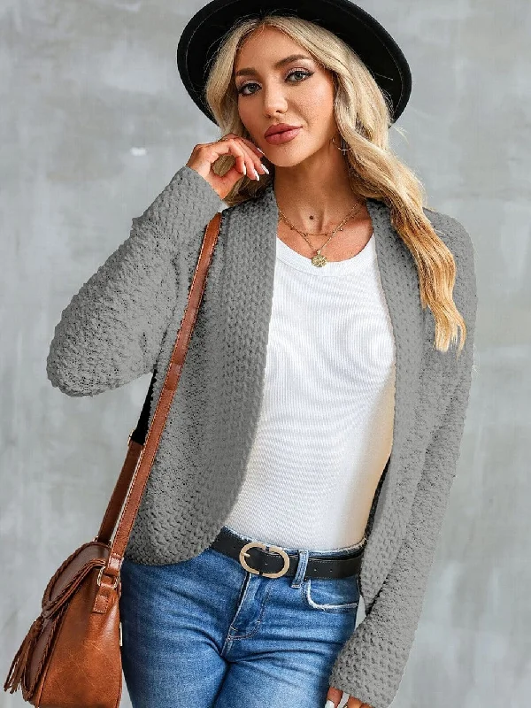 Cozy Fluffy Knitted Open Front Cardigan Toggled Drawstring Belted