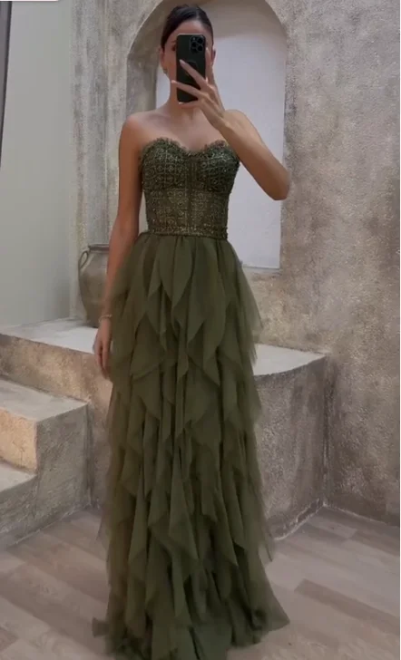Vintage Green Tulle Beaded A Line Party Dress,Formal Prom Evening Gown cc2653 Tunics New arrival Vintage Green Tulle Beaded A Line Party Dress,Formal Prom Evening Gown cc2653 Tunics New arrival