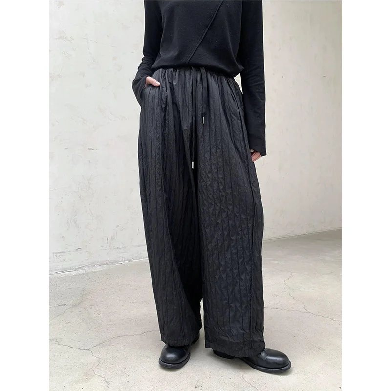 Vertical Thick Embossed High Waist Pants Relaxed Fit Trousers