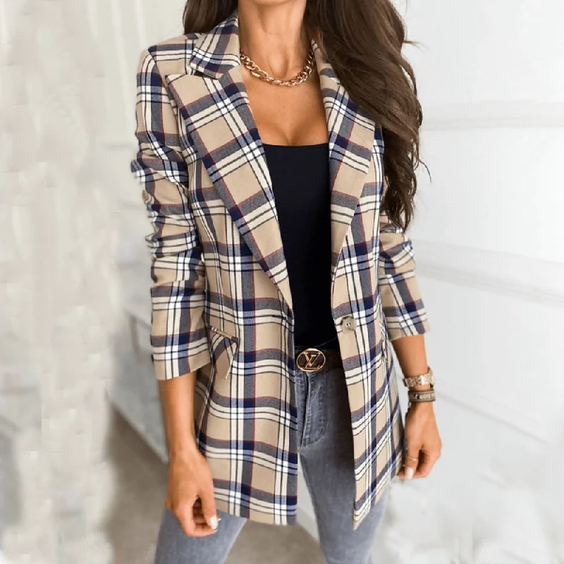 Women Blazer Casual Long Sleeve Slim Jackets Blazers 2022 Autumn Office Single-Button Plaid Print Coat Cardigan Formal Blazers Layered Multi-layer Single Layer Women Blazer Casual Long Sleeve Slim Jackets Blazers 2022 Autumn Office Single-Button Plaid Print Coat Cardigan Formal Blazers Layered Multi-layer Single Layer