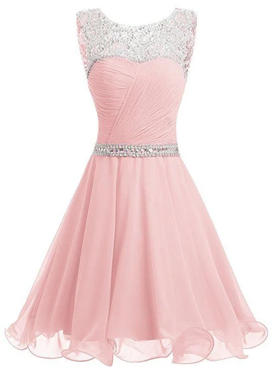 Pink Chiffon Crystal Homecoming Dress, Short Beaded Party Dress, Prom Dress Tunics Bridal satin Pink Chiffon Crystal Homecoming Dress, Short Beaded Party Dress, Prom Dress Tunics Bridal satin