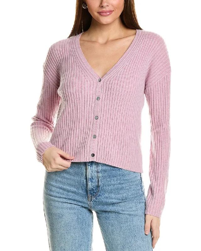 Collaboration Amanda Rib Plaited V-Neck Cashmere Cardigan Handmade Hand-knitted Hand-woven