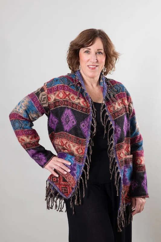 Pari Buta Fringe Shawl Cardigan Elegant Classic Vintage