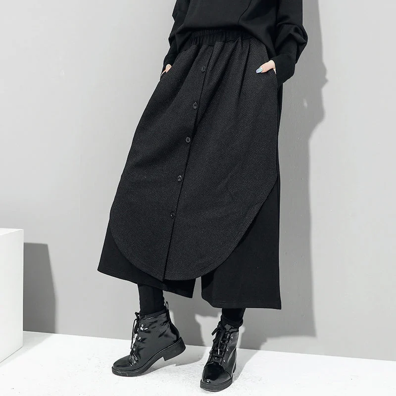 Fake Two-piece Casual Loose Stitching Irregular Wide-leg Pants Stylish Elastic Waist Pants