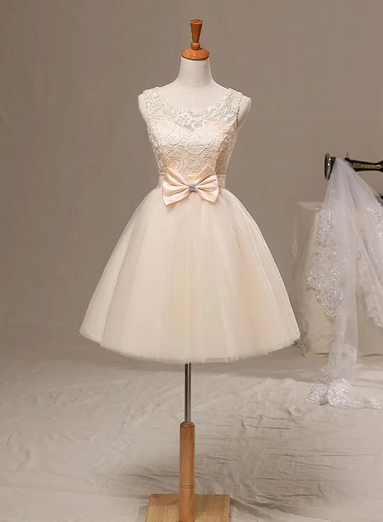 New Champagne Knee Length Party Dress with Bow, Cute Homecoming Dress Tunics Sophisticated sleek New Champagne Knee Length Party Dress with Bow, Cute Homecoming Dress Tunics Sophisticated sleek