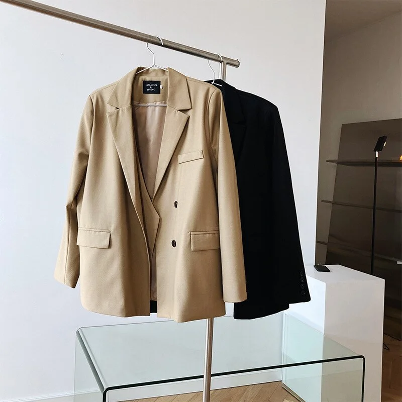 Spring 2022 Elegant Women Blazer Double Placket Design Sense Suit Jacket Female Korean Black Khaki Loose Casual Suit Coat Print Jacket Jacquard Jacket Patchwork Jacket Spring 2022 Elegant Women Blazer Double Placket Design Sense Suit Jacket Female Korean Black Khaki Loose Casual Suit Coat Print Jacket Jacquard Jacket Patchwork Jacket