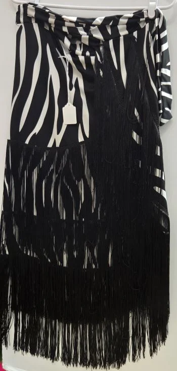 Aiko II -- Women's Fringe Ballroom Wrap Skirt -- Black/White wrap skirt elegant