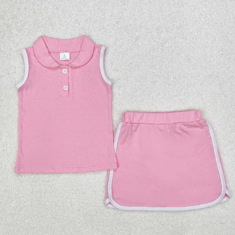 RTS NO MOQ ETA 5/7days Arrived GSD1975 Pure pink collared sleeveless pants skirt set Lightweight Jogger Pants RTS NO MOQ ETA 5/7days Arrived GSD1975 Pure pink collared sleeveless pants skirt set Lightweight Jogger Pants