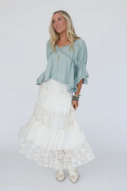 Lace Horizon Maxi Skirt - Cream silk skirt lustrous