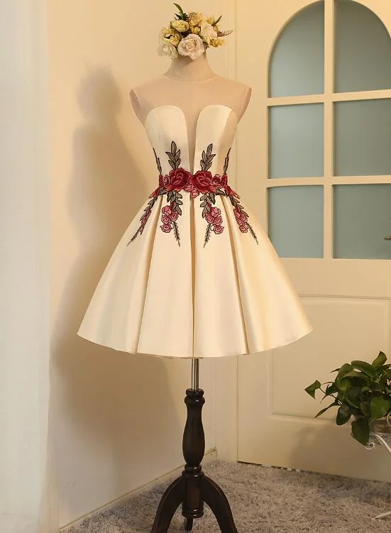 Beautiful Satin Short Cute Party Dress in Stock, Lovely Formal Dresses, Homecoming Dress with Embroidery Tunics Distressed trendy Beautiful Satin Short Cute Party Dress in Stock, Lovely Formal Dresses, Homecoming Dress with Embroidery Tunics Distressed trendy