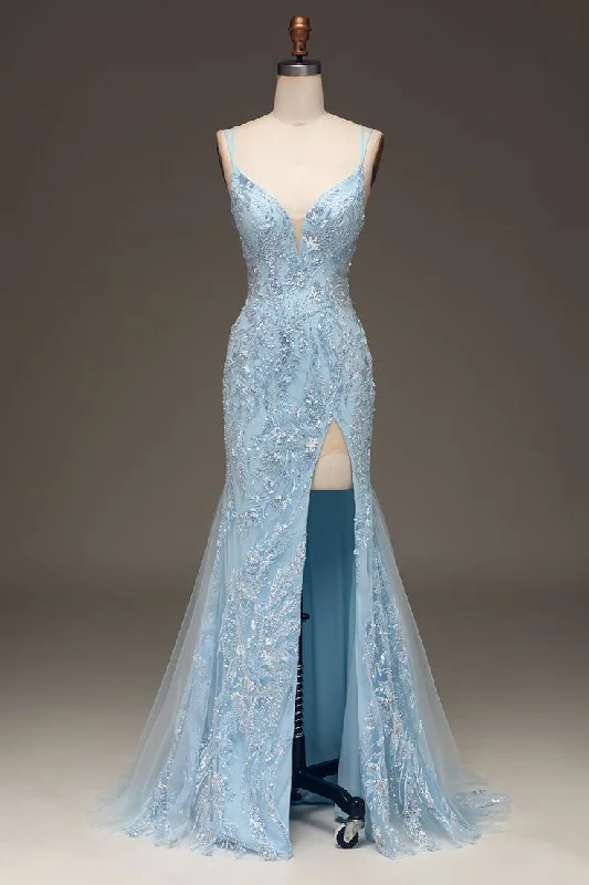 Light Blue Sequins Beads Prom Dress Formal Party Dress with Slit,DP1040 Tunics Essential wardrobe Light Blue Sequins Beads Prom Dress Formal Party Dress with Slit,DP1040 Tunics Essential wardrobe