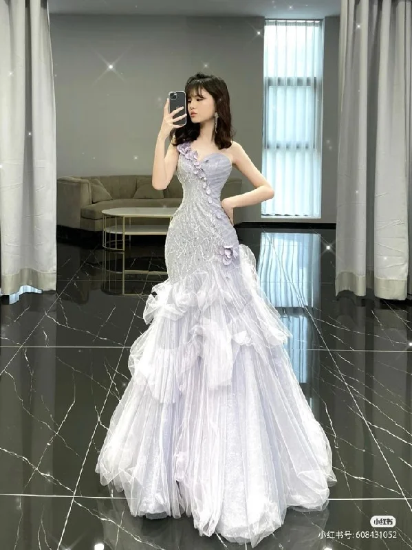 Fairy Sequins Tulle Mermaid Prom Dress,Lilac One Shoulder Party Dress Evening Dress cc2693 Tunics Solid Classic Fairy Sequins Tulle Mermaid Prom Dress,Lilac One Shoulder Party Dress Evening Dress cc2693 Tunics Solid Classic