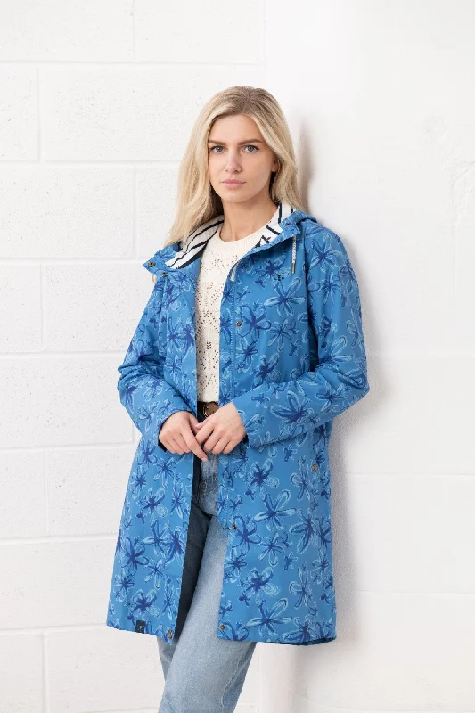 Long Beachcomber Jacket - Marine Blue Floral Cardigan Sweater Pullover