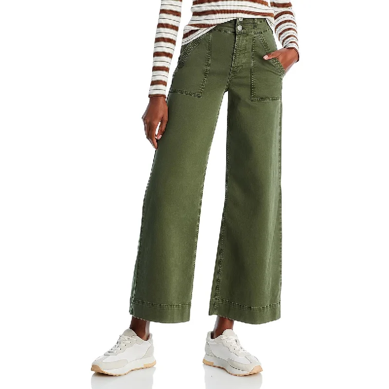 FRAME Womens High-Rise Cotton Palazzo Pants Comfortable Wide-Leg Pants