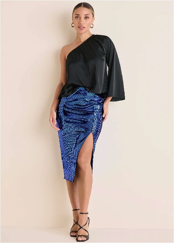 Sequin Midi Skirt - Blue & Black denim skirt trendy
