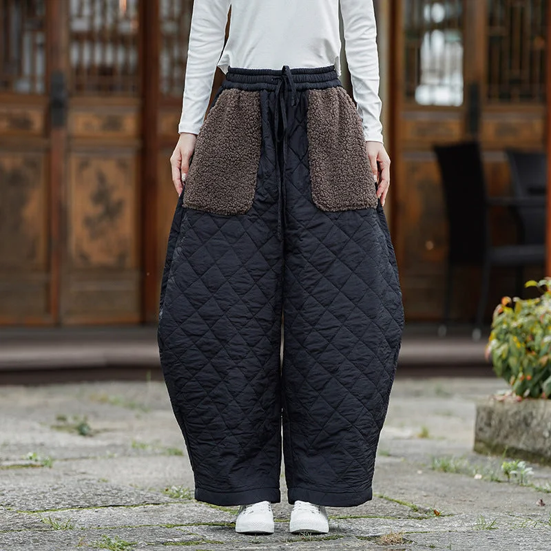 Patchwork Pattern Thickened Cotton Casual Pants Cozy Jogger Leggings