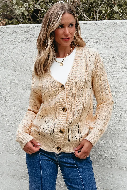 Open Knit Drop Shoulder Sweater Cardigan Soft Cozy Warm