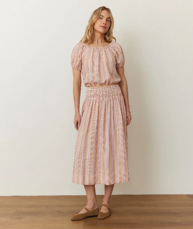 Bea Seersucker Midi Skirt denim skirt classic