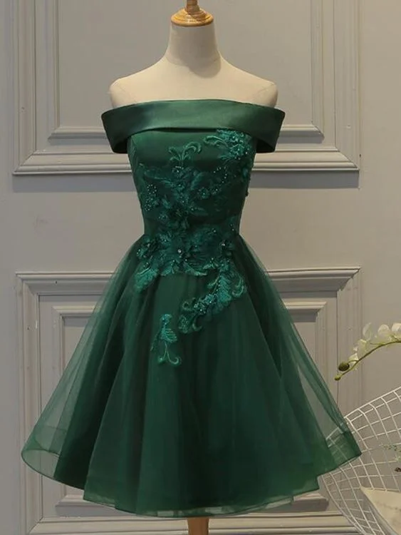Lovely Off Shoulder Green Short Satin Party Dress With Lace Applique, Green Homecoming Dresses c3090 Bodycon Fitted Nightout Lovely Off Shoulder Green Short Satin Party Dress With Lace Applique, Green Homecoming Dresses c3090 Bodycon Fitted Nightout