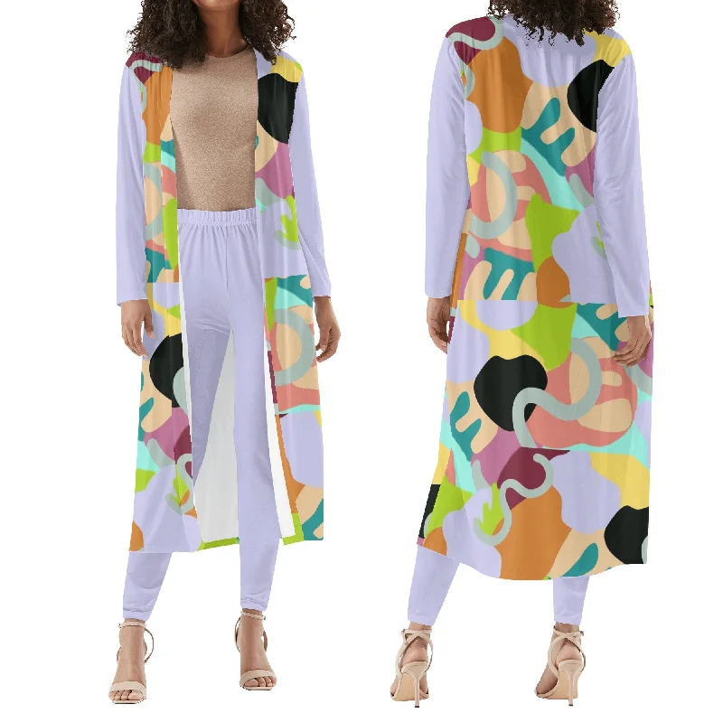 Abstract Wild Women's Long Sleeve Cardigan and Leggings 2pcs Long Cardigan Short Cardigan Medium Cardigan