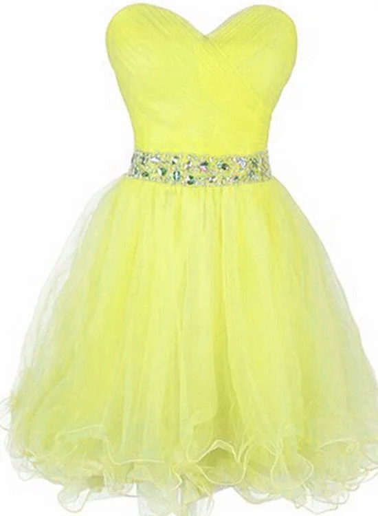 Beautiful Yellow Tulle Sweetheart with Beaded Party Dress, Cute Prom Dresses Boat Neckline Classic Beautiful Yellow Tulle Sweetheart with Beaded Party Dress, Cute Prom Dresses Boat Neckline Classic