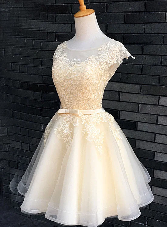 Champagne Lace Cute Knee Length Formal Dress, Graduation Party Dress, Prom Dress Tunics Summer linen Champagne Lace Cute Knee Length Formal Dress, Graduation Party Dress, Prom Dress Tunics Summer linen