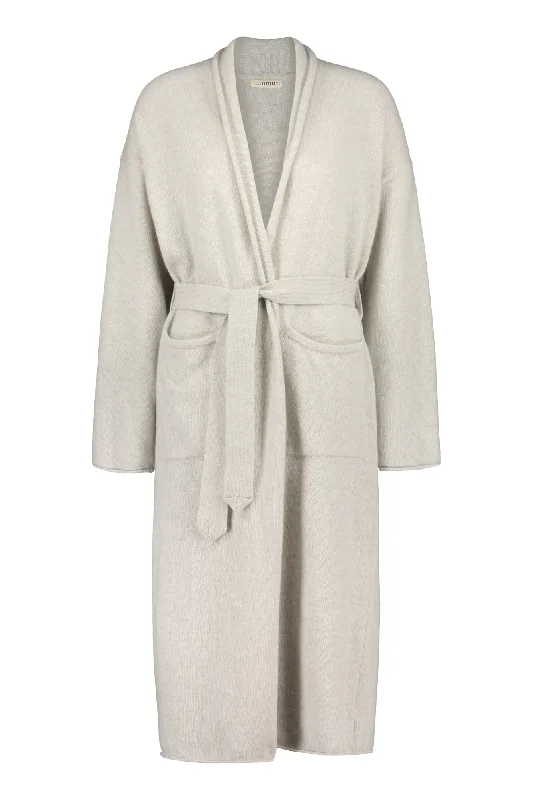Seili Long Merino Cardigan Kelo Grey Solid Color Striped Floral Print
