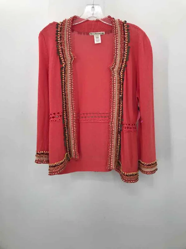 Pre-Owned Nanette Lepore Orange Size Large Cardigan Sweater Solid Print Embellished