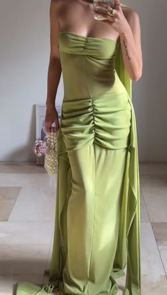 Elegant Green Strapless Ruched Party Dress,Long Prom Evening Dress cc2931 Tunics Versatile stylish Elegant Green Strapless Ruched Party Dress,Long Prom Evening Dress cc2931 Tunics Versatile stylish