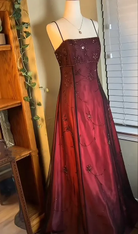 Burgundy Straps A-Line Beadng Long Prom Dress Vintage Party Dress, DP4814 Tunics Silk luxurious Burgundy Straps A-Line Beadng Long Prom Dress Vintage Party Dress, DP4814 Tunics Silk luxurious