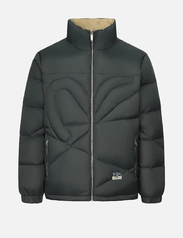 Seagull Print Loose Fit Reversible Down Jacket Trench Coat Raincoat Waterproof Jacket
