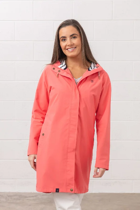 Long Beachcomber Jacket  - Deep Coral Plaid Jacket Tartan Jacket Houndstooth Jacket