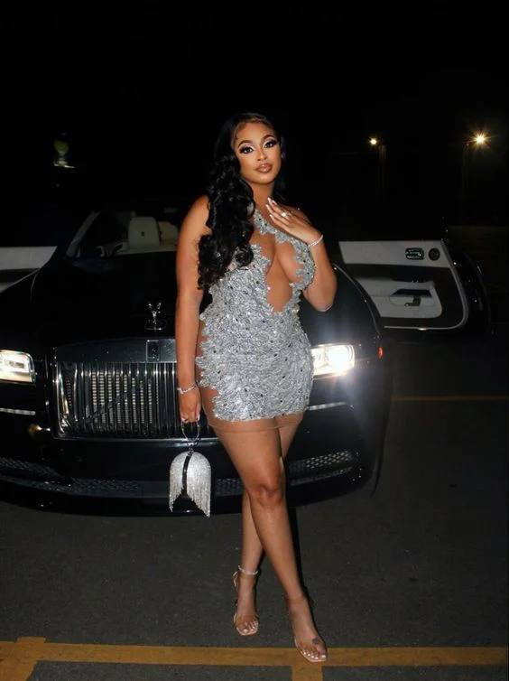 Silver Bodycon Dress Birthday Party Dress Sexy Black Girls Dress cc429 Satin Halter Glamorous Silver Bodycon Dress Birthday Party Dress Sexy Black Girls Dress cc429 Satin Halter Glamorous