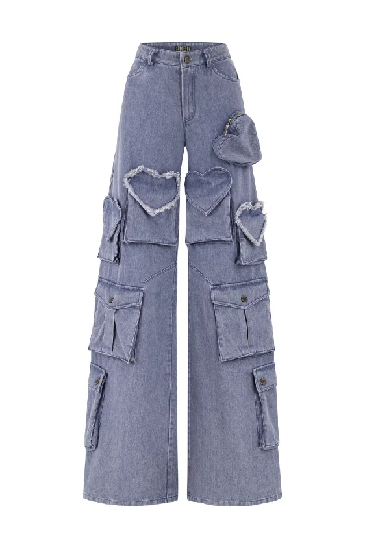 BLUE DENIM CARGO PANTS Lightweight Linen Pants