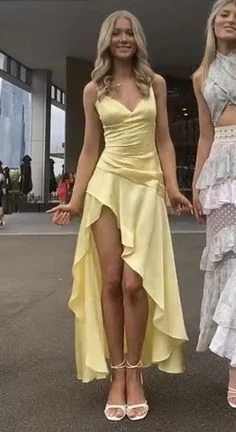 Yellow High-Low Spaghetti Straps Prom Dress Party Dress,DP442 Tunics Cozy soft