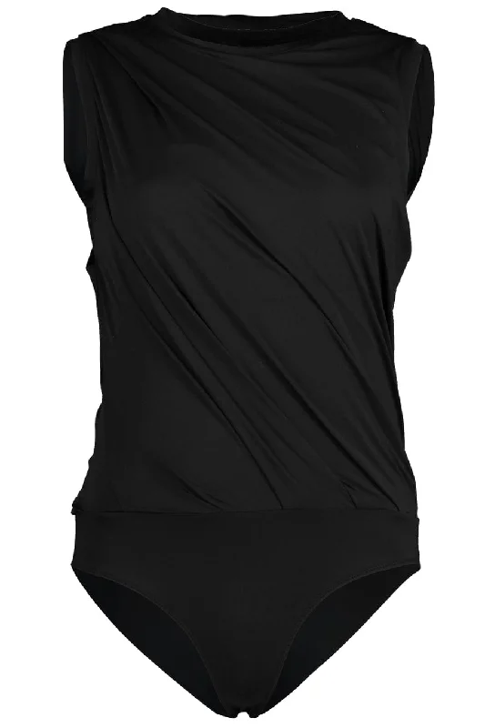 Rose Drape Tank Bodysuit - Black fashionable tank top