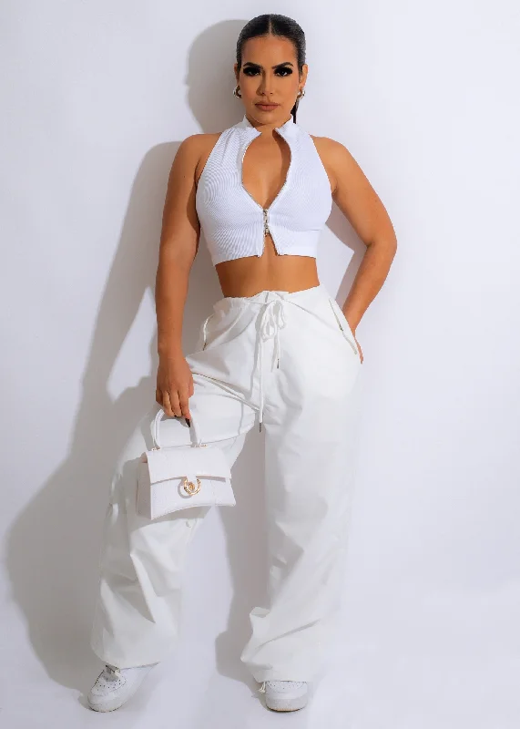 Private Parachute Pants White Comfortable Jogging Pants