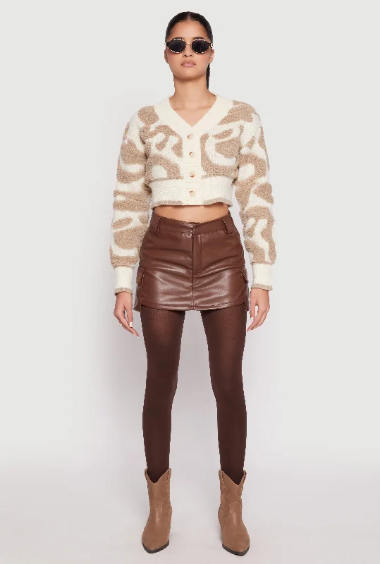 Daisy Tufted Knit Cropped Cardigan Toggled Drawstring Belted
