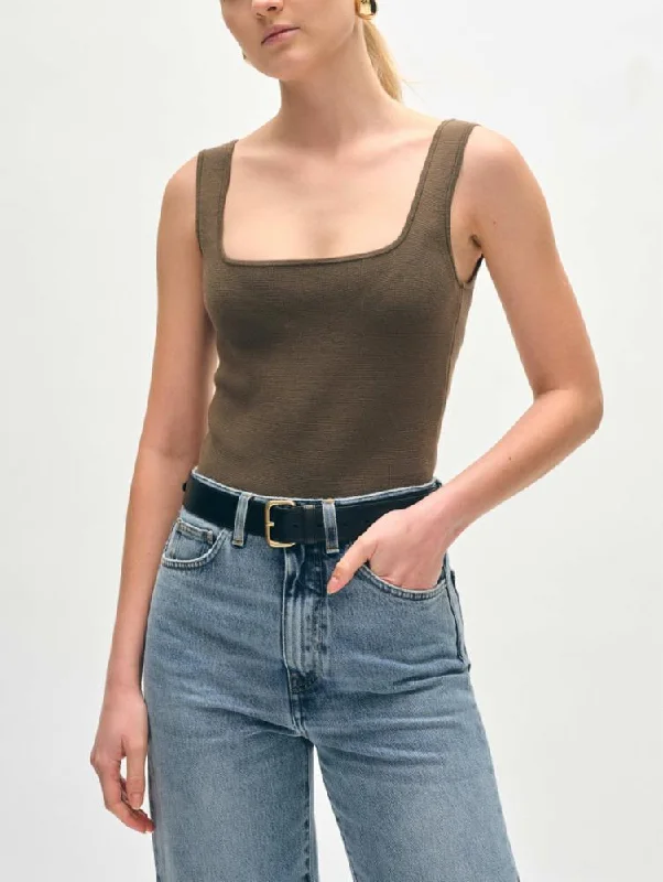 White + Warren Superfine Organic Cotton Tank - Dark Sage navy tank top