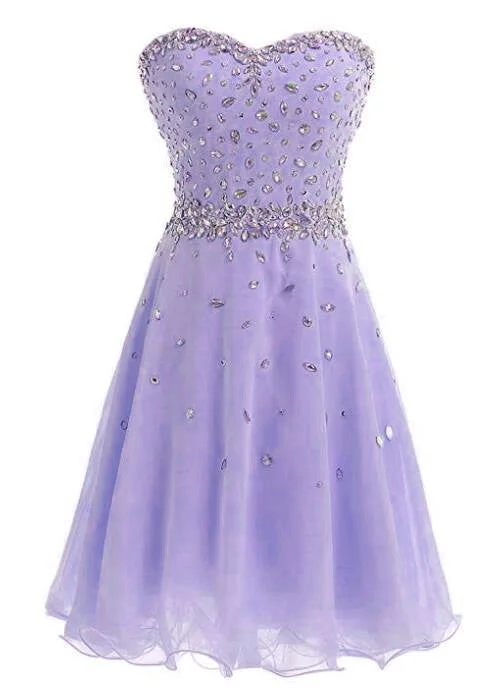 Beautiful Lavender Short Beaded Junior Prom Dress, Cute Party Dress Crew Neckline Casual Beautiful Lavender Short Beaded Junior Prom Dress, Cute Party Dress Crew Neckline Casual