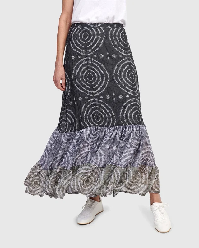 Spirals Maxi Skirt, Celestial pleated skirt texture